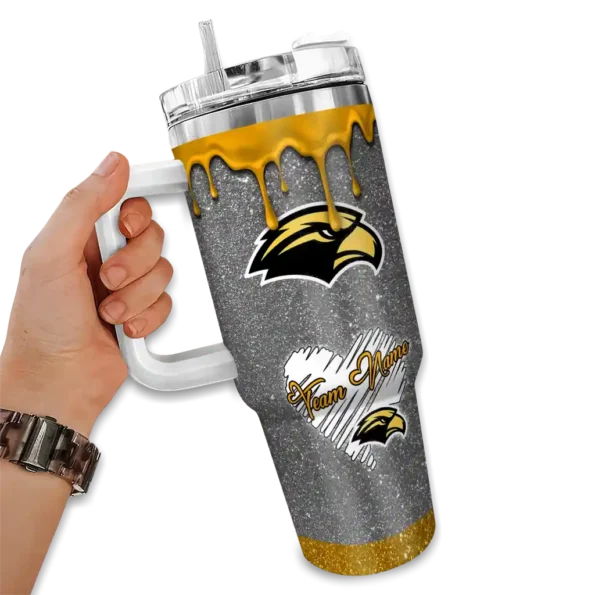 custom southern miss golden eagles heart helmet motif black curved tumbler fashion forward.webp