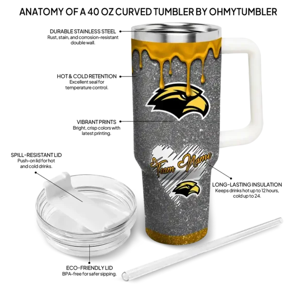 custom southern miss golden eagles heart helmet motif black curved tumbler new arrival.webp