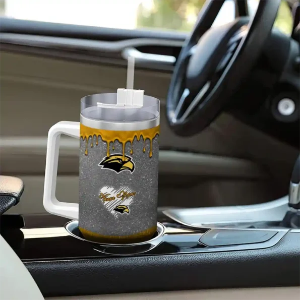 custom southern miss golden eagles heart helmet motif black curved tumbler trendy.webp