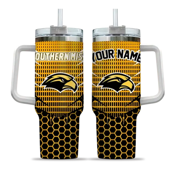custom southern miss golden eagles hex texture black curved tumbler best selling.webp
