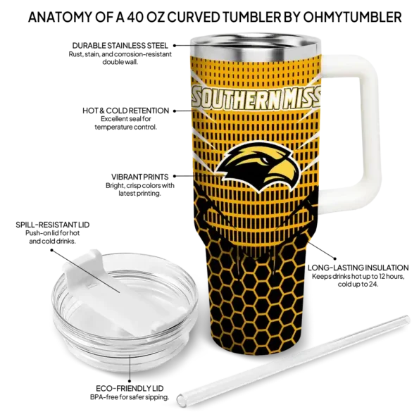 custom southern miss golden eagles hex texture black curved tumbler new arrival.webp