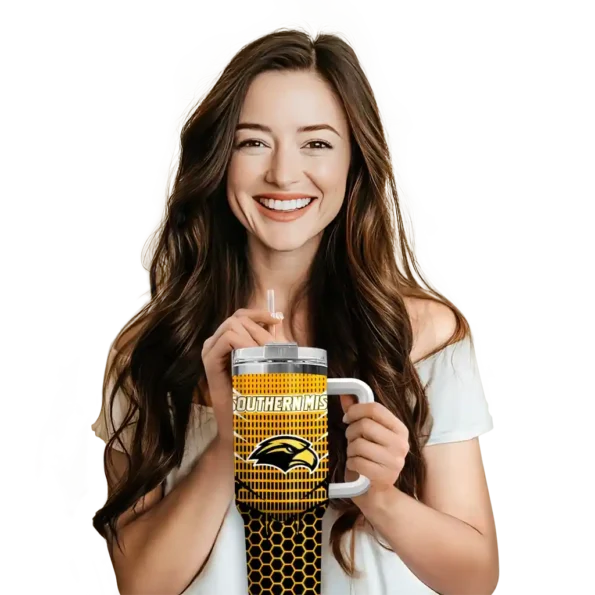 custom southern miss golden eagles hex texture black curved tumbler premium grade.webp
