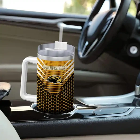 custom southern miss golden eagles hex texture black curved tumbler trendy.webp