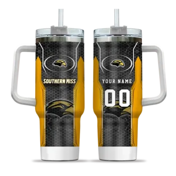 custom southern miss golden eagles hexagon armor black curved tumbler best selling.webp