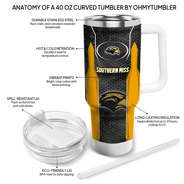 custom southern miss golden eagles hexagon armor black curved tumbler new arrival.webp