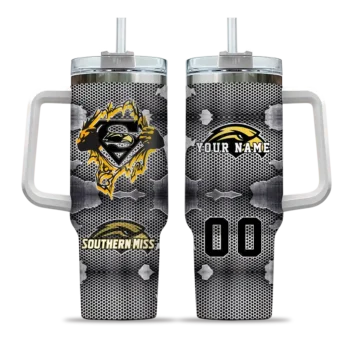 custom southern miss golden eagles superman shield black gray curved tumbler best selling.webp