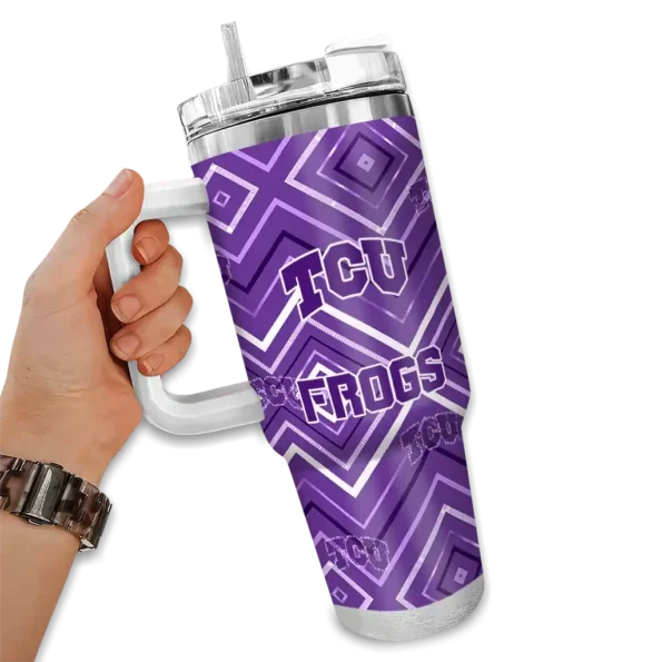 custom tcu horned frogs bold diamonds purple curved tumbler fashion forward.webp