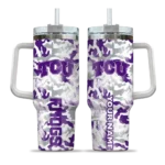 custom tcu horned frogs camo mashup purple white curved tumbler best selling.webp
