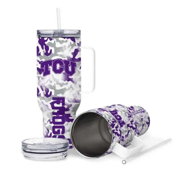 custom tcu horned frogs camo mashup purple white curved tumbler high quality.webp
