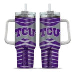 custom tcu horned frogs chevron layers purple curved tumbler best selling.webp