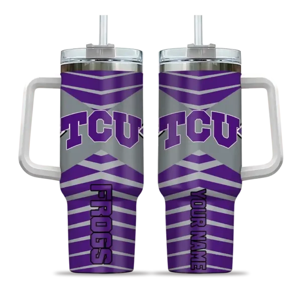 custom tcu horned frogs chevron layers purple curved tumbler best selling.webp