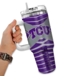 custom tcu horned frogs chevron layers purple curved tumbler best selling.webp