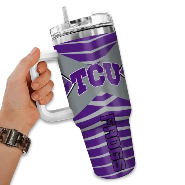 custom tcu horned frogs chevron layers purple curved tumbler fashion forward.webp