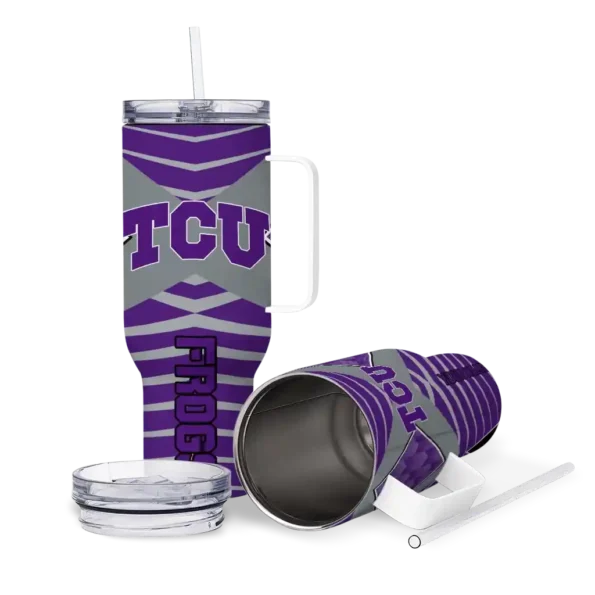 custom tcu horned frogs chevron layers purple curved tumbler high quality.webp