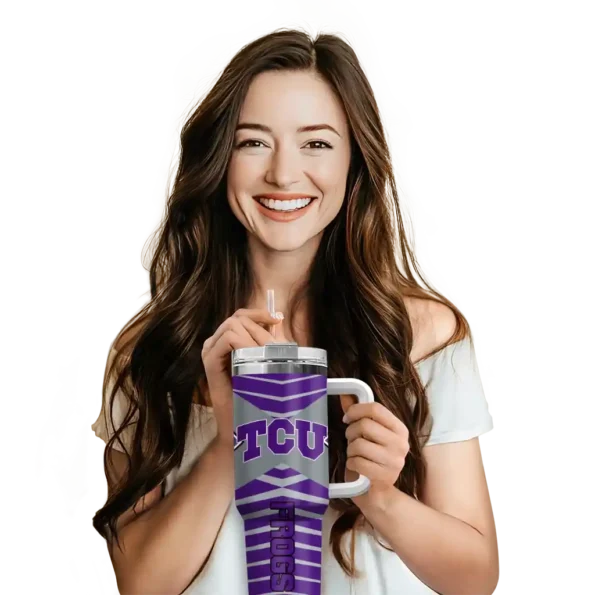 custom tcu horned frogs chevron layers purple curved tumbler premium grade.webp