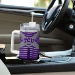 custom tcu horned frogs chevron layers purple curved tumbler best selling.webp