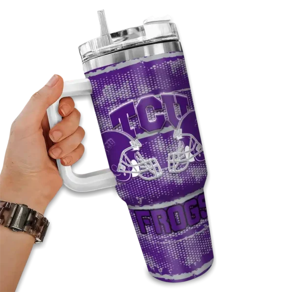 custom tcu horned frogs honey streaks purple curved tumbler fashion forward.webp
