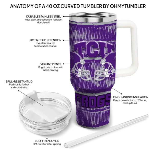 custom tcu horned frogs honey streaks purple curved tumbler new arrival.webp
