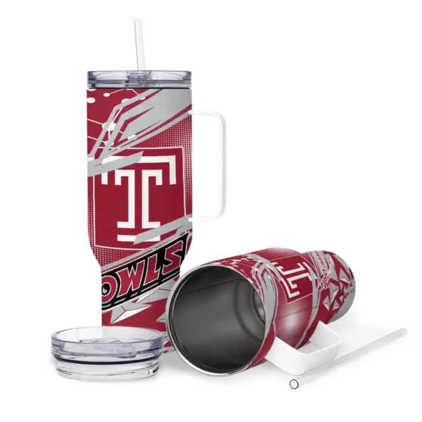 custom temple owls abstract paths red curved tumbler high quality.webp