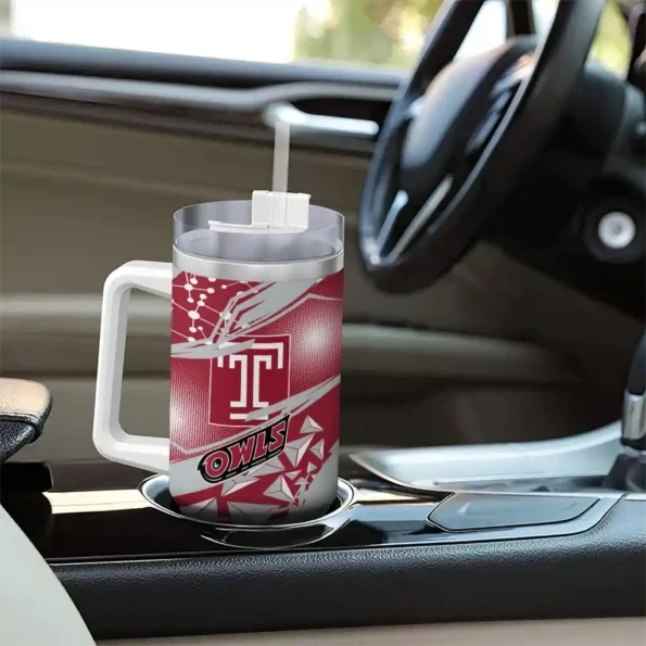 custom temple owls abstract paths red curved tumbler trendy.webp