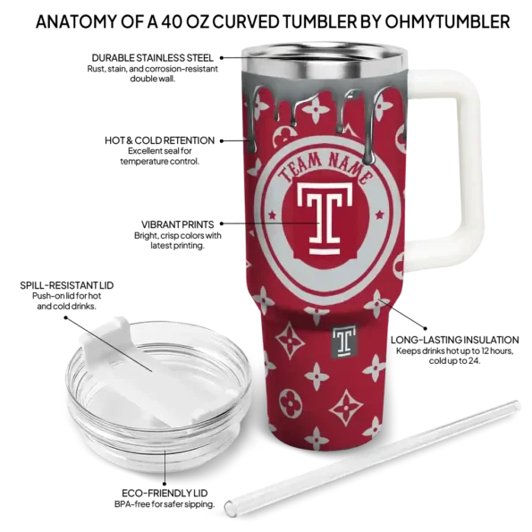 custom temple owls bullseye drips red curved tumbler new arrival.webp