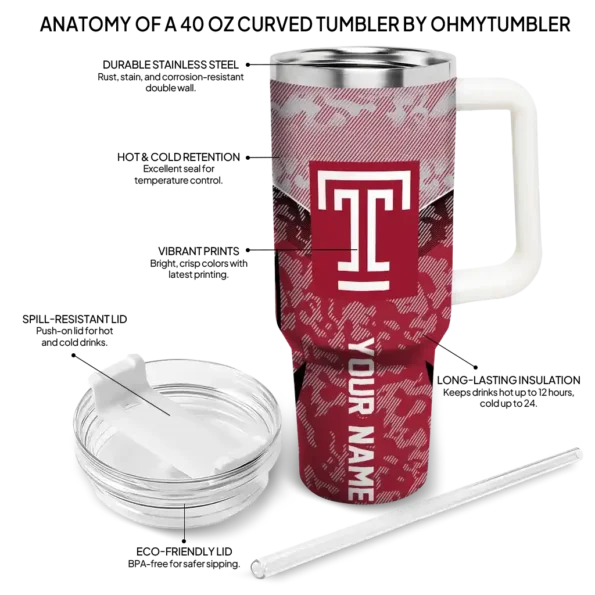 custom temple owls chevron stripe red curved tumbler new arrival.webp