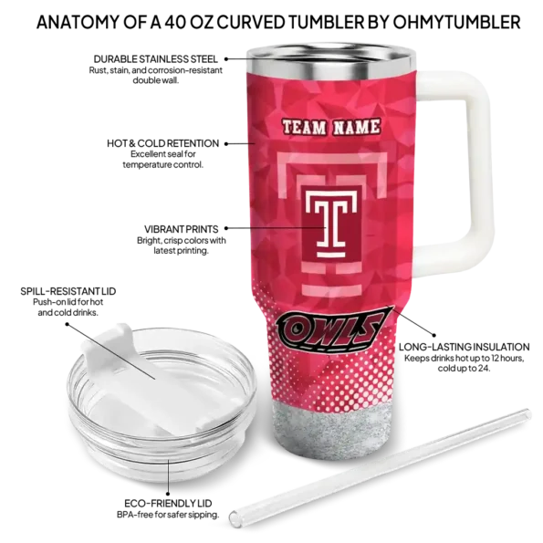 custom temple owls geometric prism red curved tumbler new arrival.webp