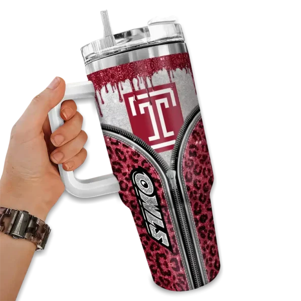 custom temple owls leopard zipper red curved tumbler fashion forward.webp