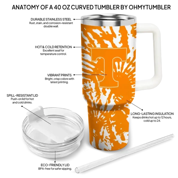 custom tennessee volunteers burst swirl orange curved tumbler new arrival.webp