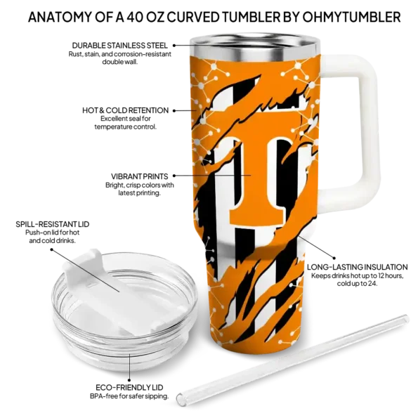 custom tennessee volunteers claw cut orange black curved tumbler new arrival.webp
