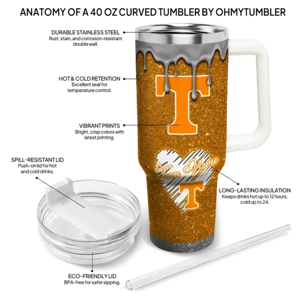 custom tennessee volunteers heart helmet motif orange curved tumbler new arrival.webp