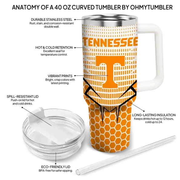custom tennessee volunteers hex texture orange curved tumbler new arrival.webp