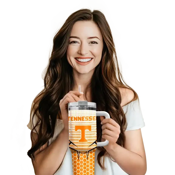 custom tennessee volunteers hex texture orange curved tumbler premium grade.webp