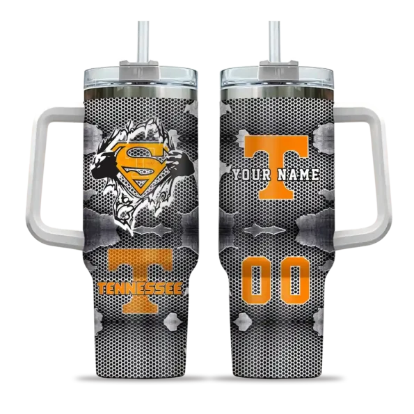 custom tennessee volunteers superman shield orange gray curved tumbler best selling.webp