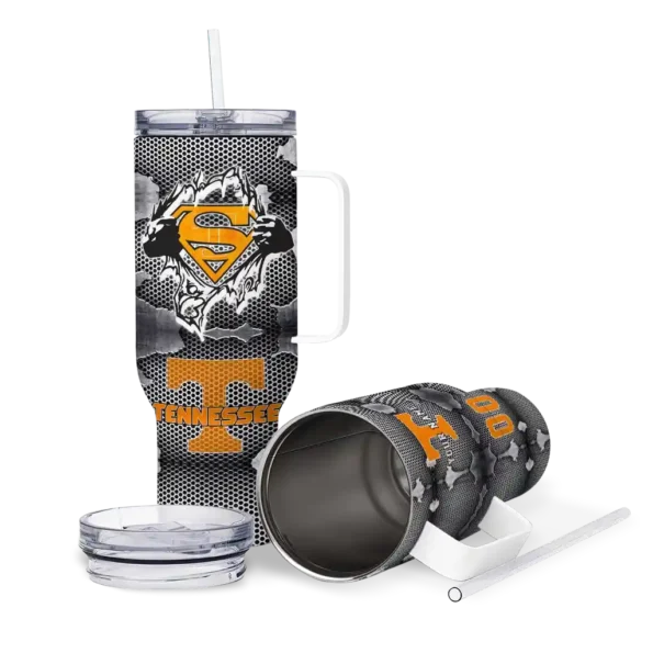 custom tennessee volunteers superman shield orange gray curved tumbler high quality.webp
