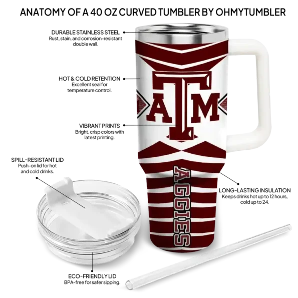 custom texas am aggies chevron layers maroon curved tumbler new arrival.webp