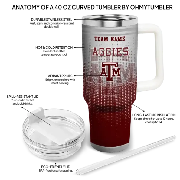 custom texas am aggies gradient dots maroon curved tumbler new arrival.webp