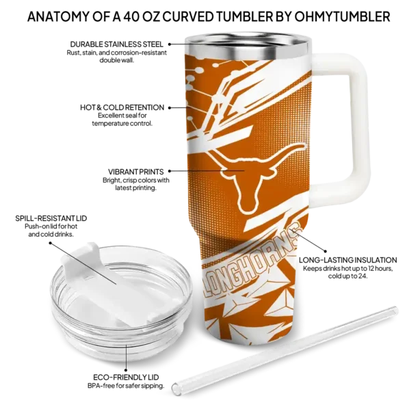 custom texas longhorns abstract paths orange curved tumbler new arrival.webp