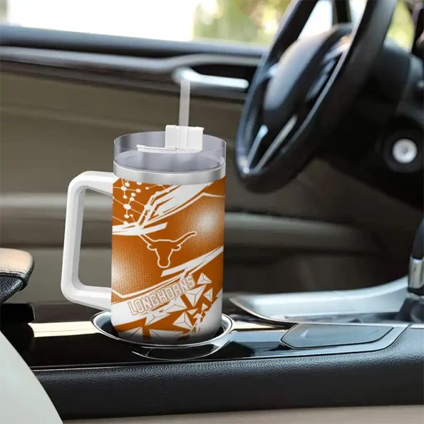 custom texas longhorns abstract paths orange curved tumbler trendy.webp