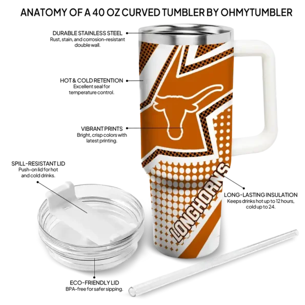custom texas longhorns arrow burst orange curved tumbler new arrival.webp