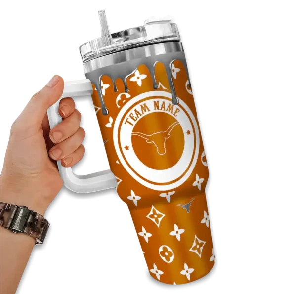 custom texas longhorns bullseye drips orange curved tumbler fashion forward.webp
