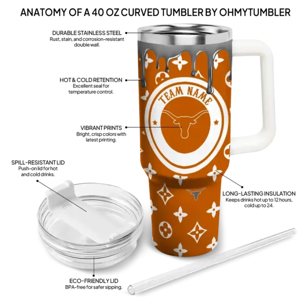 custom texas longhorns bullseye drips orange curved tumbler new arrival.webp