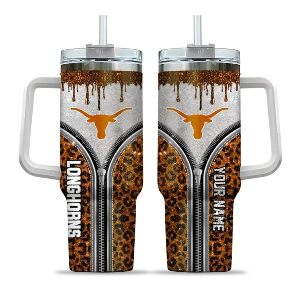 custom texas longhorns leopard zipper orange curved tumbler best selling.webp