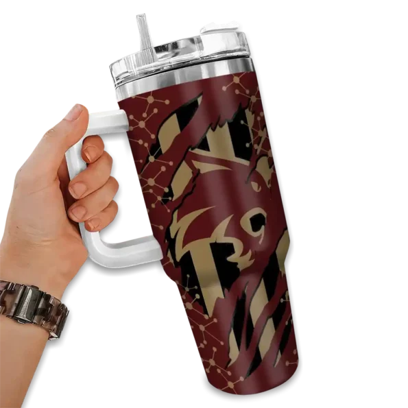 custom texas state bobcats claw cut maroon black curved tumbler fashion forward.webp