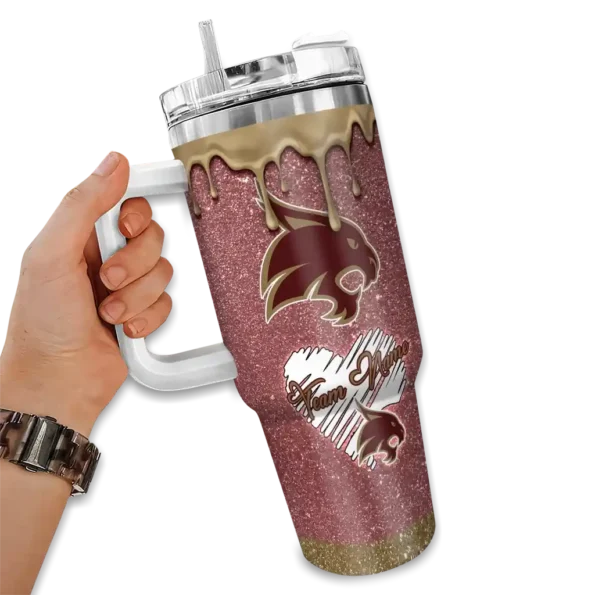 custom texas state bobcats heart helmet motif maroon curved tumbler fashion forward.webp