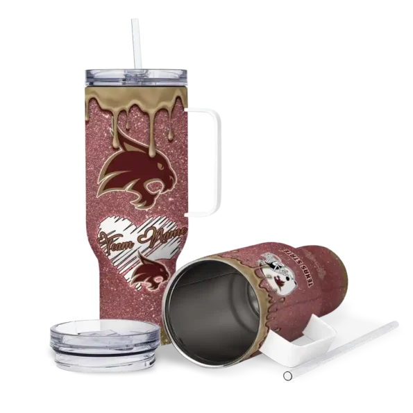 custom texas state bobcats heart helmet motif maroon curved tumbler high quality.webp