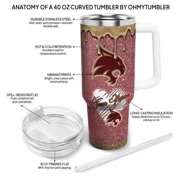 custom texas state bobcats heart helmet motif maroon curved tumbler new arrival.webp