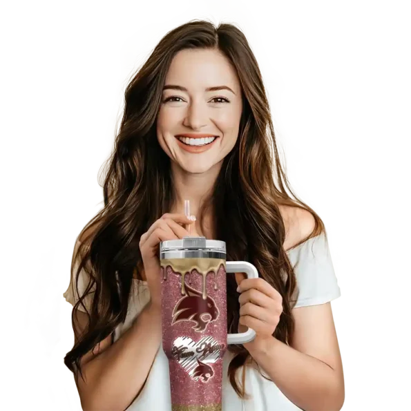 custom texas state bobcats heart helmet motif maroon curved tumbler premium grade.webp