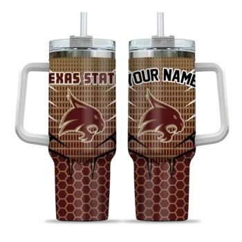 custom texas state bobcats hex texture maroon curved tumbler best selling.webp