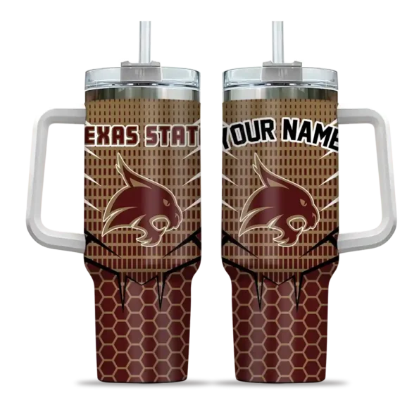 custom texas state bobcats hex texture maroon curved tumbler best selling.webp